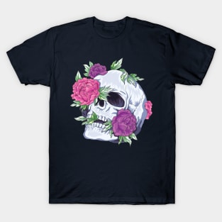 Skull and Peonies Sugar Tattoo Style T-Shirt